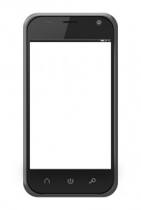 Realistic mobile phone with blank screen isolated on white backg